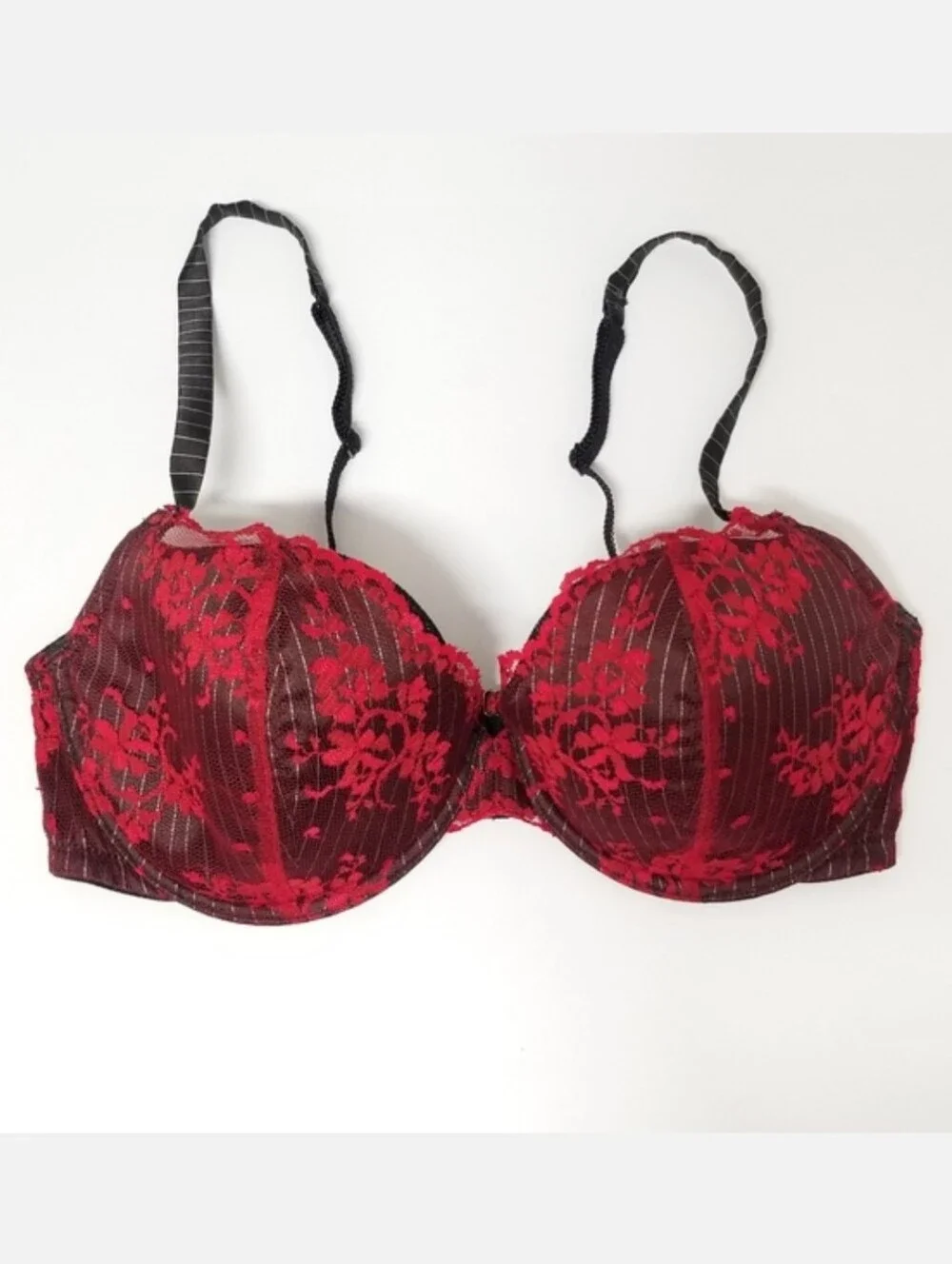 Paramour by Felina Lace Overlay Underwire Bra Red & Black 34D
